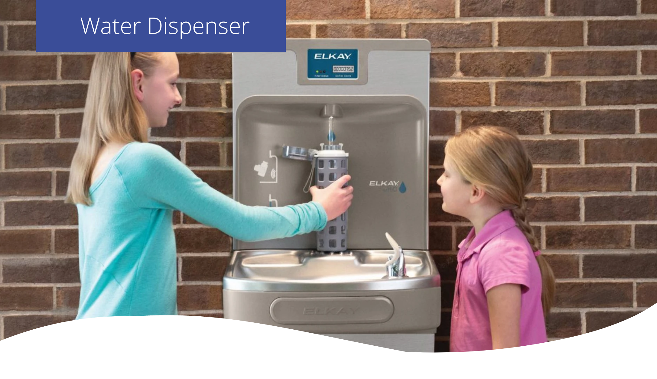 Students using an Elkay bottle filling station at school