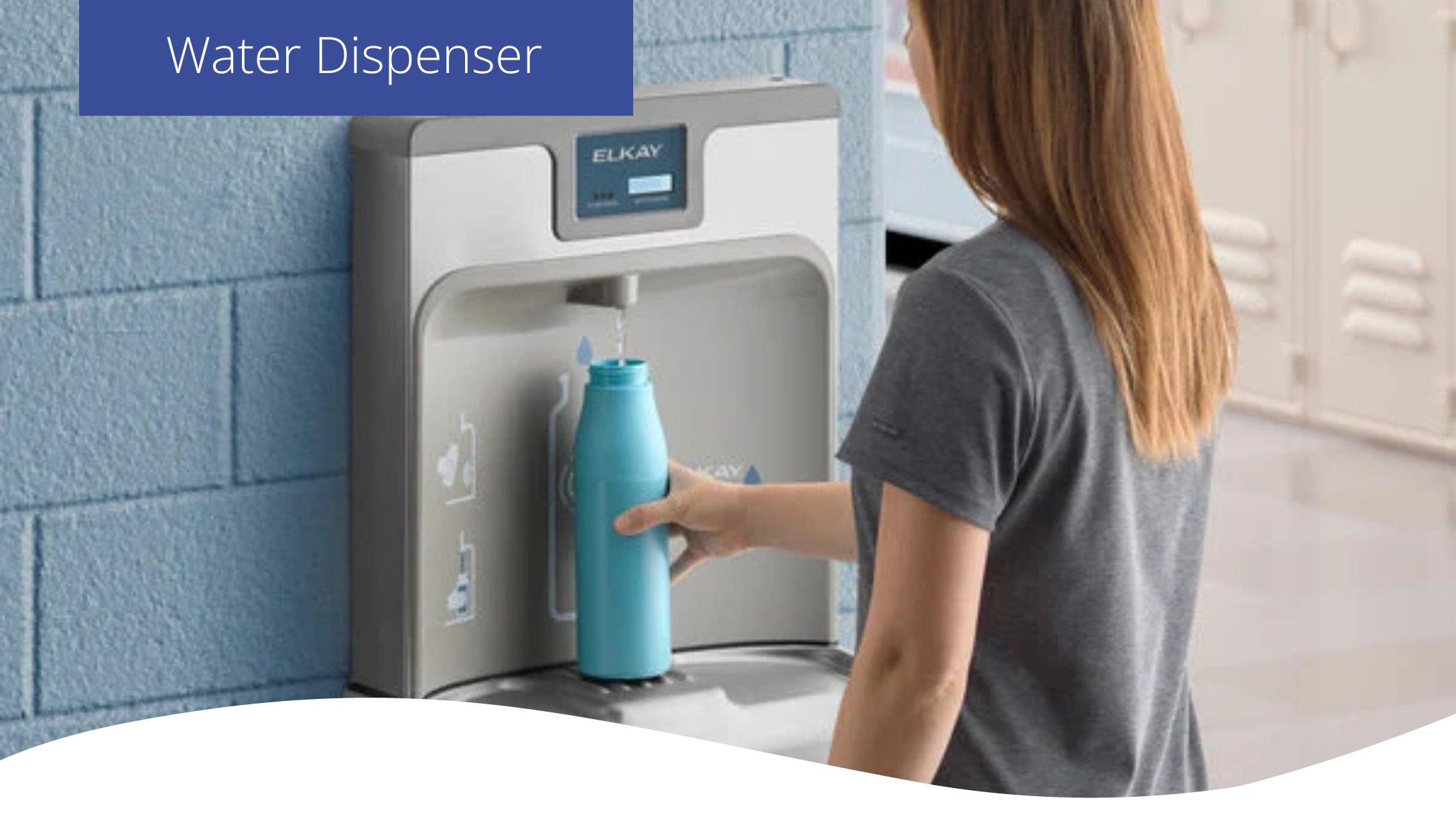 A woman using a Elkay EZH2O bottle filling station to fill her water bottle