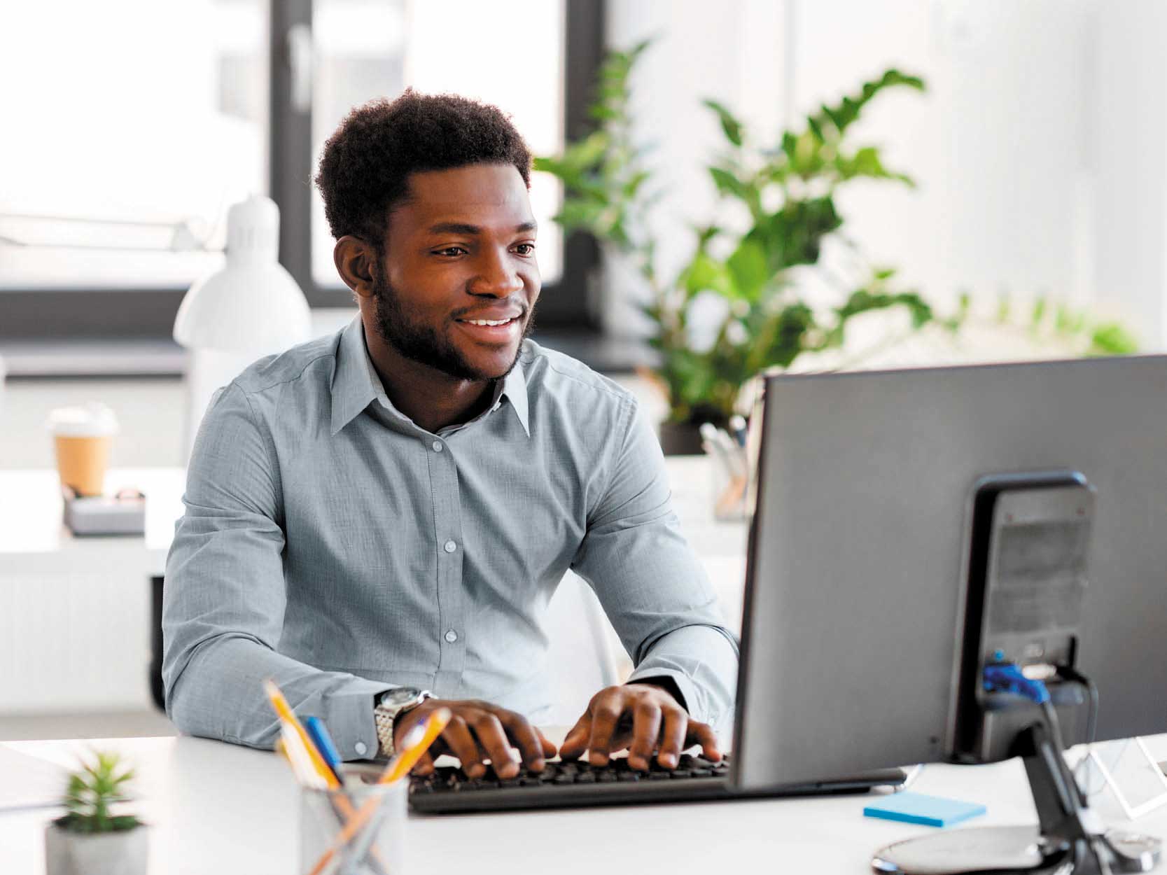 man on computer