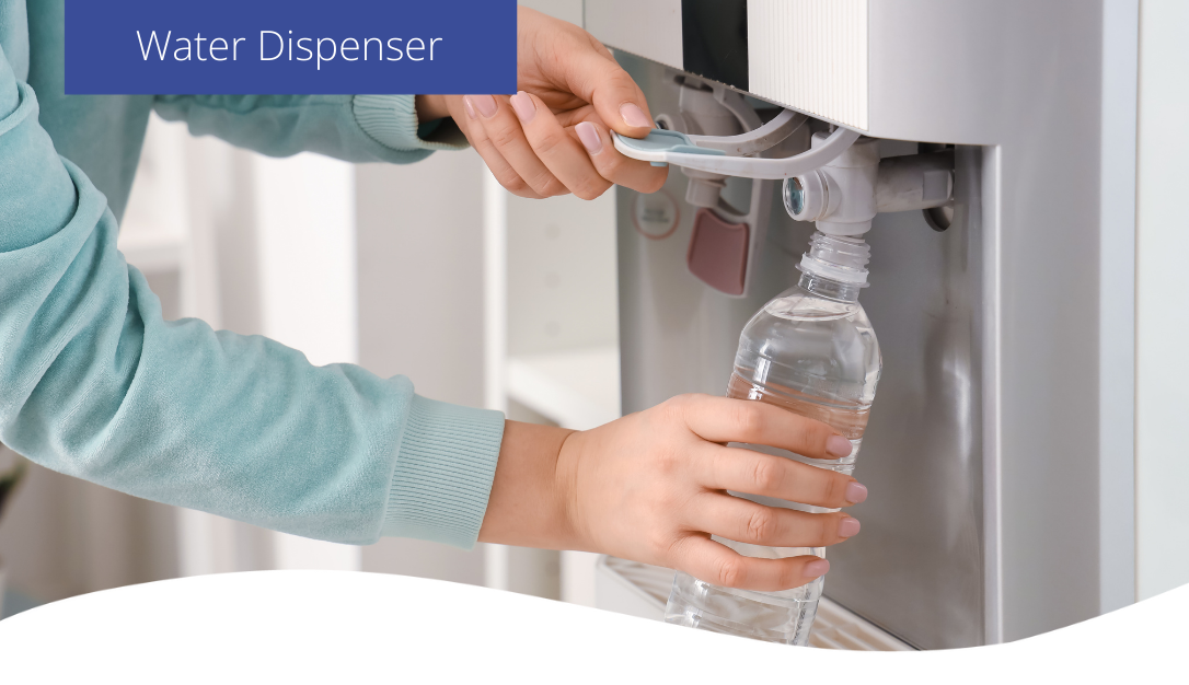 A person filling their water bottle from a water dispenser