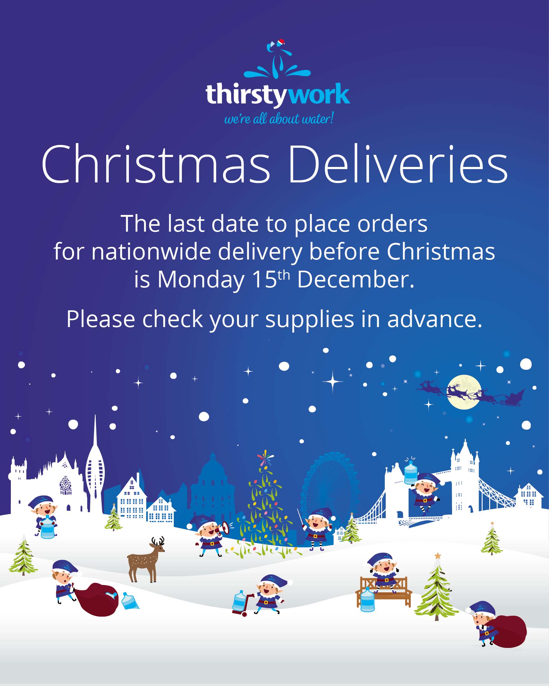 Bottled water delivery pre-Christmas 2026