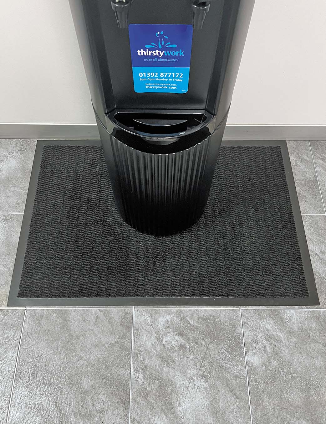 Premium Water-Absorbent Bottled Water Cooler Floor Mat Blue In Use