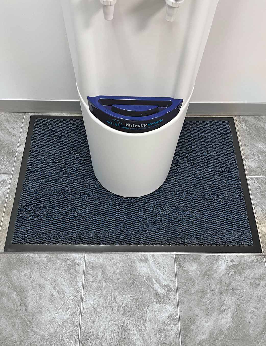Premium Water-Absorbent Bottled Water Cooler Floor Mat Blue In Use