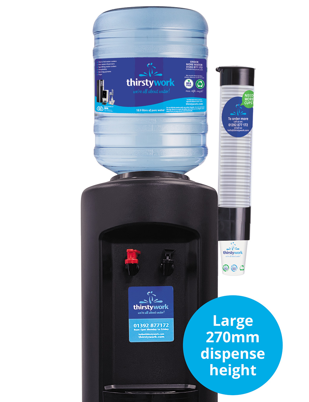 Aspen Elite Floor Standing Bottled Water Cooler Black Large Dispense Height