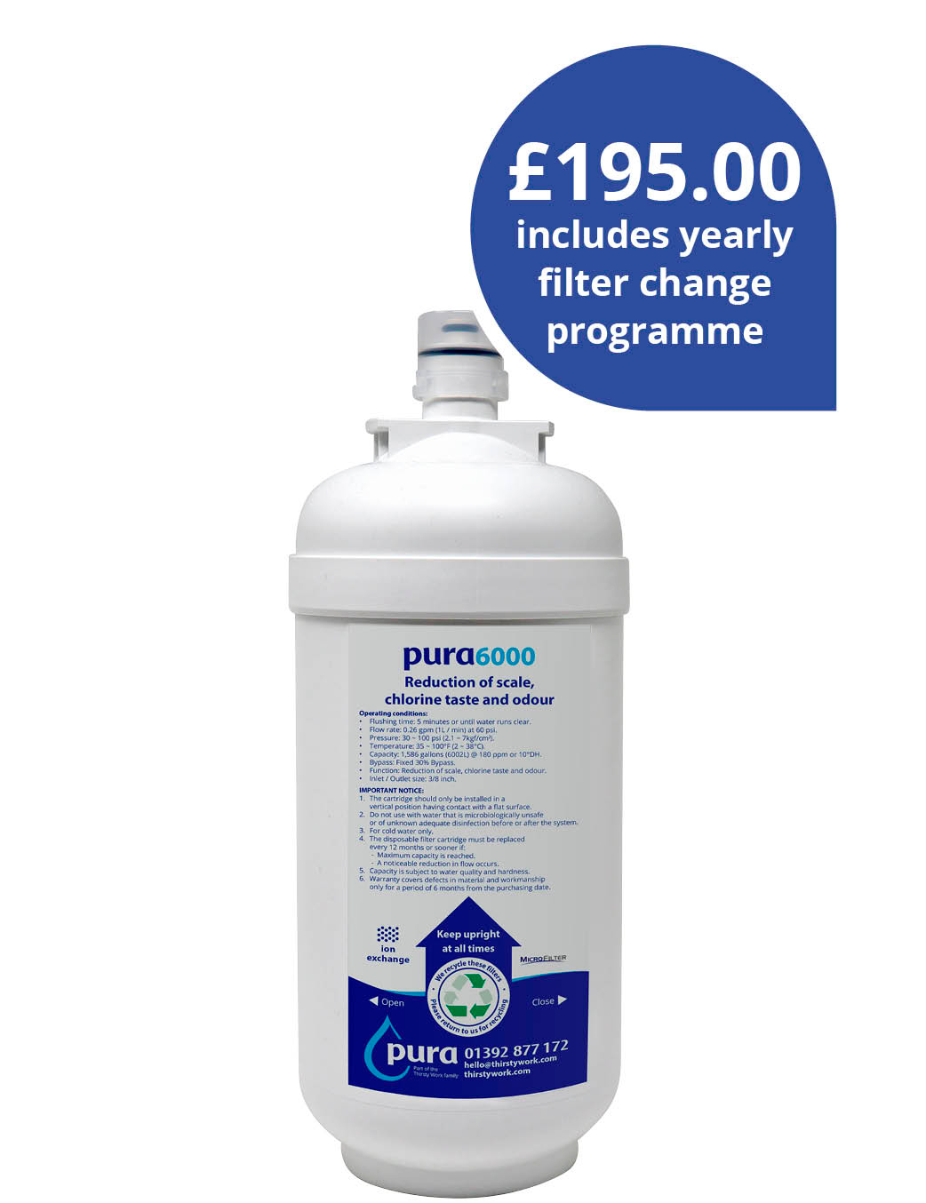 Yearly filter change commercial water filter for use in coffee machines