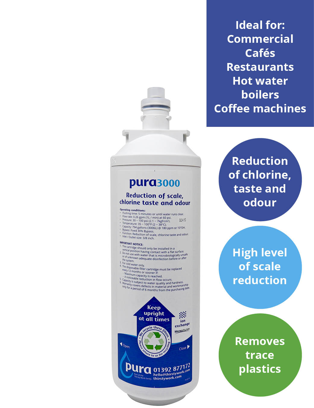 pura 3000 commercial water filter for use in coffee machines and hot water boilers