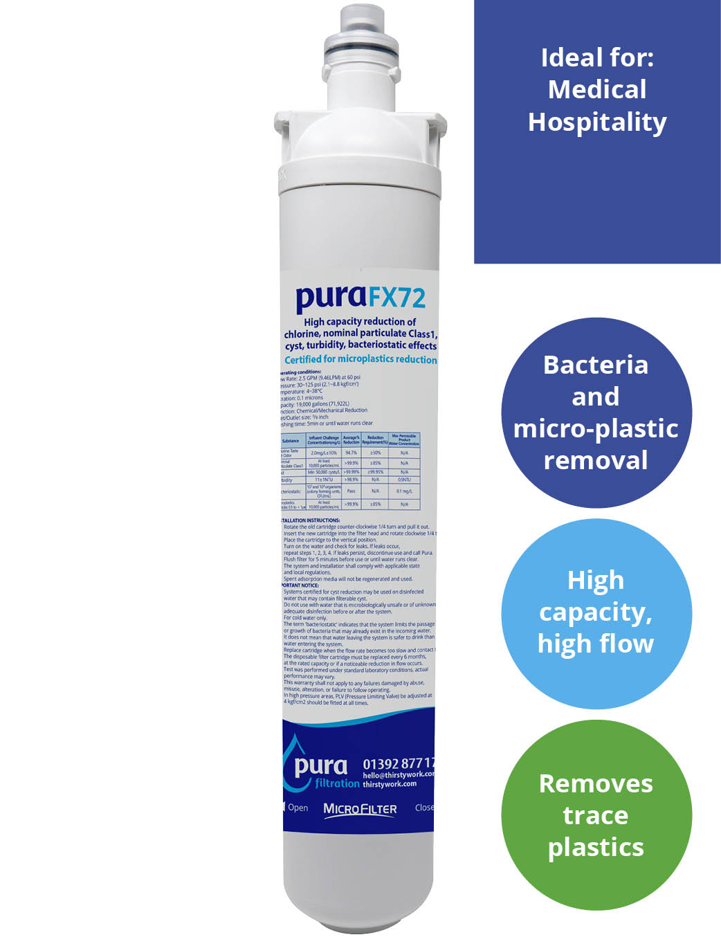 high capacity water filter for medical and hospitality use