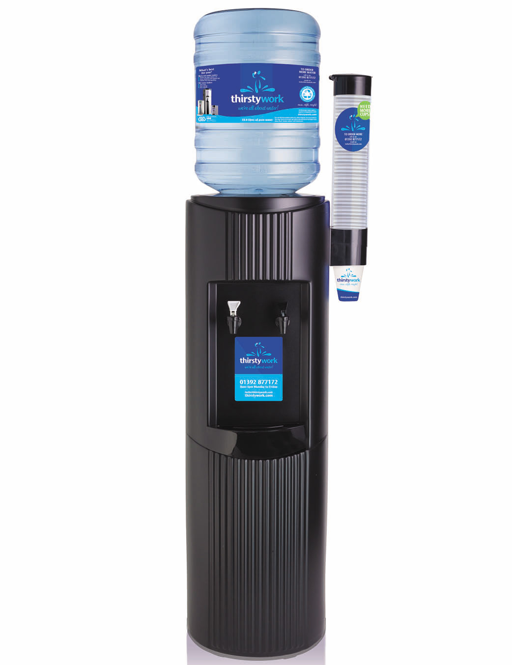 black bottled water cooler