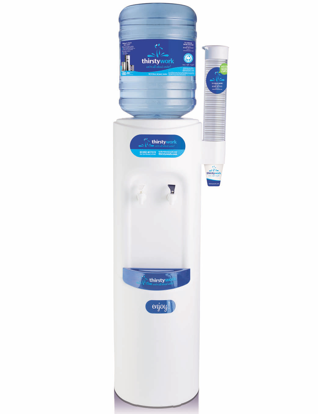 free standing bottled water cooler white
