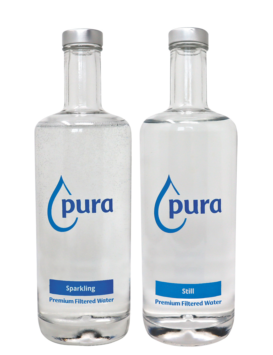PuraServe Refillable Glass Water Bottles Silver Caps