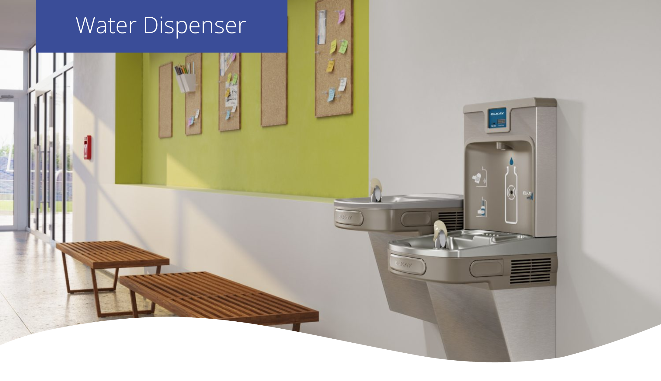 Elkay EZH2O bottle filling station in a school hallway